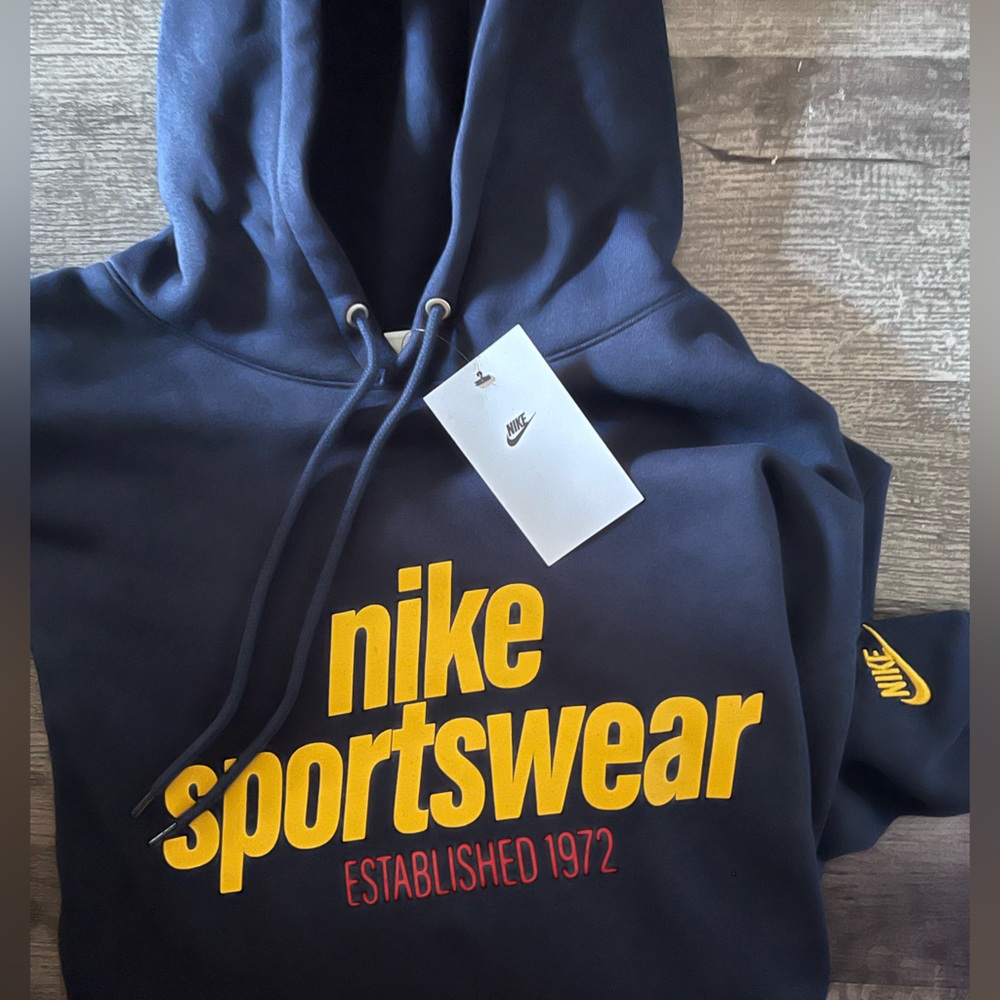 Nike Club ,  Men's Navy Hoodie with Yellow Logo Futura logo